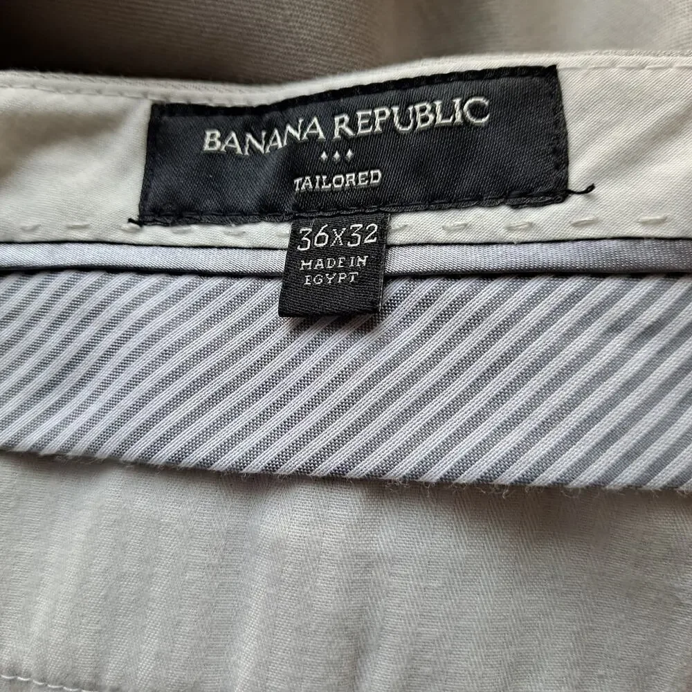 Banana Republic Tailored Linen Blend Trousers Dress Pants Khaki Mens Size 36x32